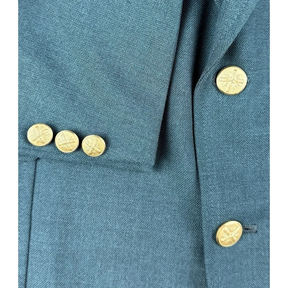 J.W. Crew Men's 46L Green Blazer Sport Coat Gold Buttons USA 2 Button Long